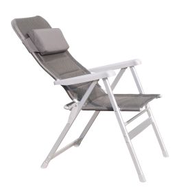 Aluminum Alloy Lounge Chair Adjustable Recliner w/Pillow Outdoor Camp Chair for Poolside Backyard Beach, Support 300lbs, Grey