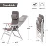 Aluminum Alloy Lounge Chair Adjustable Recliner w/Pillow Outdoor Camp Chair for Poolside Backyard Beach, Support 300lbs, Grey