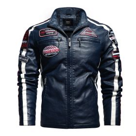 Men's Motorcycle Leather Street Motorcycle Racing Suit (Option: Dark Blue-3XL)