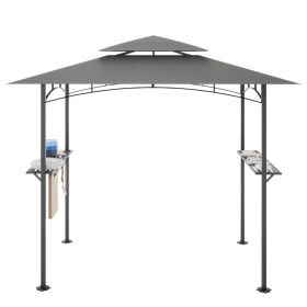 8 x 5 FT Grill Pergola Tent with Air Vent Double Tiered BBQ Gazebo Outdoor Barbecue Canopy, Khaki/Gray (Color: Gray)