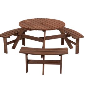 Circular Outdoor Wooden Picnic Table with Built-in Benches for Patio Backyard Garden; DIY; 1720lb Capacity; Natural/Gray (Seating Capacity: 6-person, Color: brown)