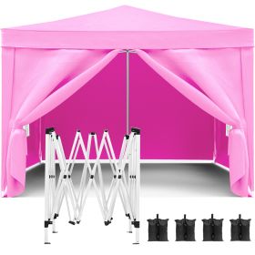 10'x10' EZ Pop Up Canopy Outdoor Portable Party Folding Tent with Removable Sidewalls + Carry Bag + 4pcs Weight Bag (Color: Pink)