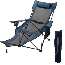 2in1 Folding Camping Reclining Chair Portable 330lbs Capacity,blue (actual_color: gray)