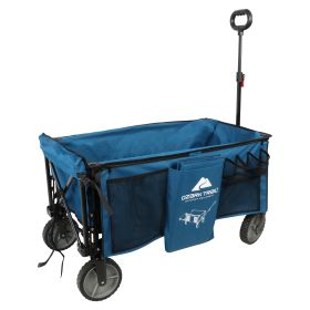 Quad Folding Camp Wagon with Tailgate, Blue (Color: Blue)