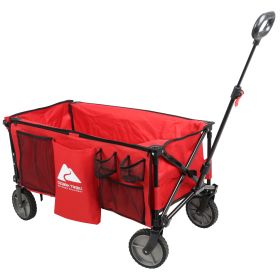 Quad Folding Camp Wagon with Tailgate, Blue (Color: Red)