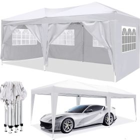 10'x20' EZ Pop Up Canopy Outdoor Portable Party Folding Tent with 6 Removable Sidewalls + Carry Bag + 4pcs Weight Bag (Color: White)